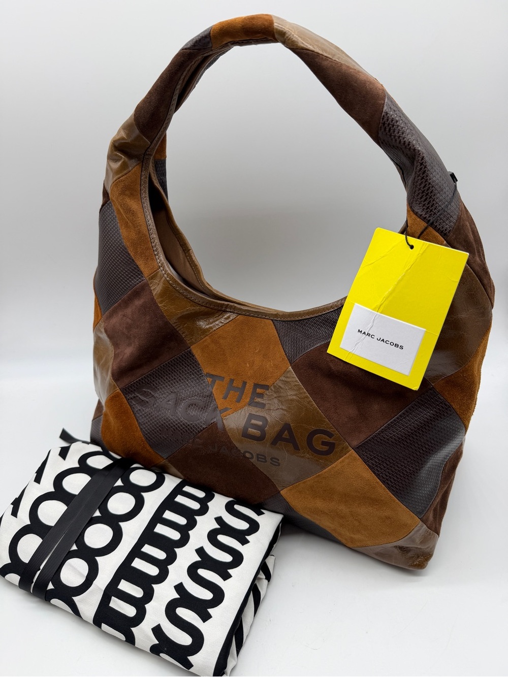 MARC JACOBS The Suede Patchwork Sack large hobo shoulder bag + Dust bag BROWN - Picture 15 of 16